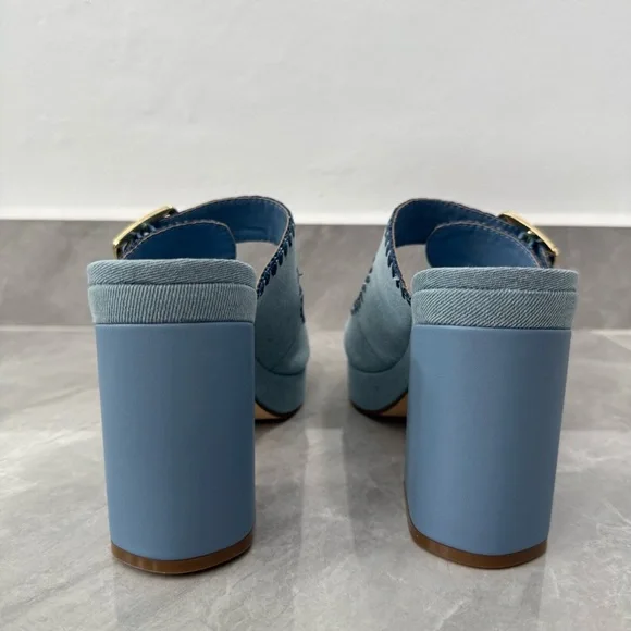 NWOT Women’s Marc Fisher Dalen Block Heel Slip On Denim Buckle Sandals Size 10 - Picture 7 of 13